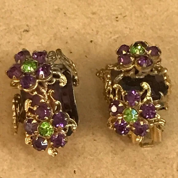 Rare Vintage Alice CAVINESS Purple Art Glass Rhinestone Tassel Designer Set - Picture 6 of 16